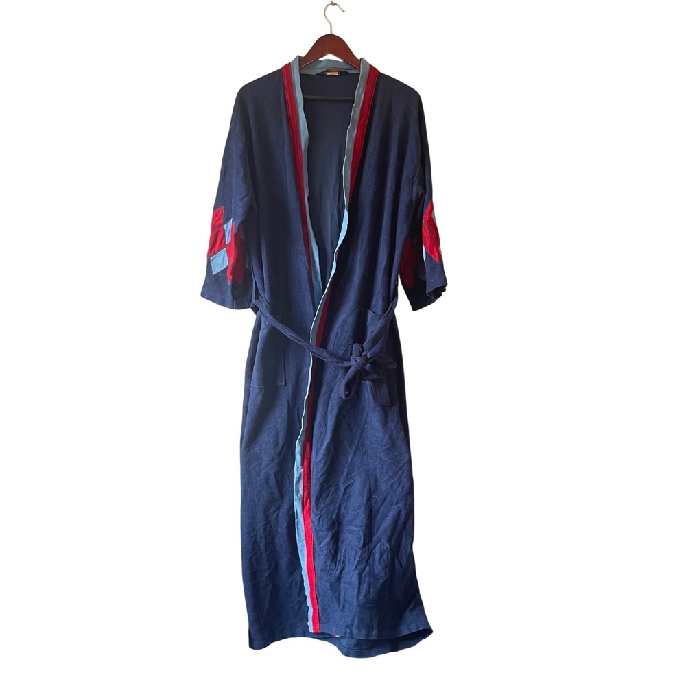 Vintage After All Navy Blue Argyle Sleeve Robe Made in USA One Size
